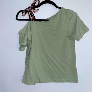 Animal print off shoulder shirt